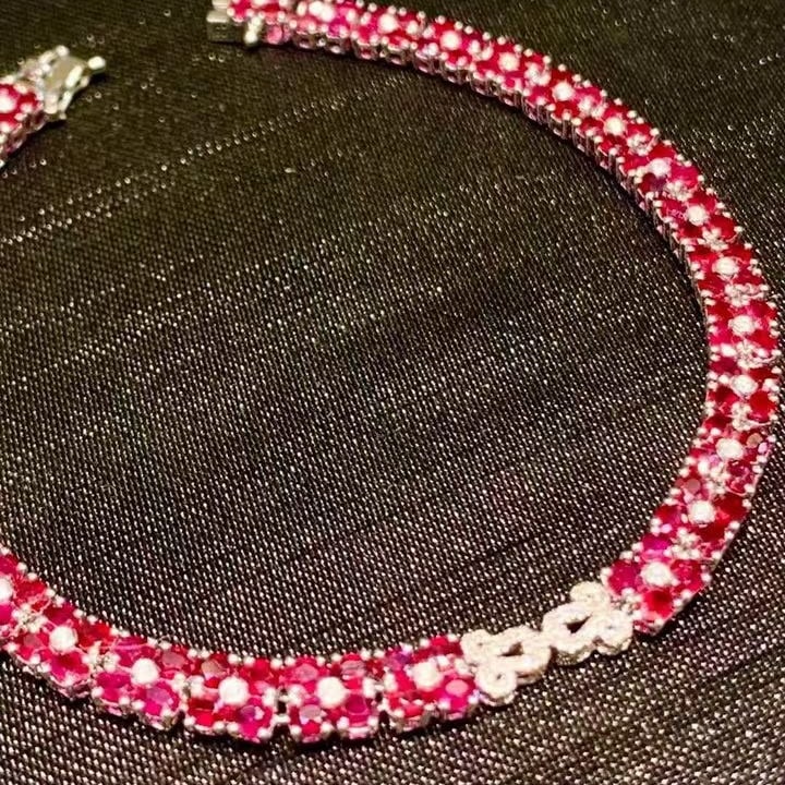 14k Gold 6.5 Ct Natural Ruby & Diamond Bracelet - 6