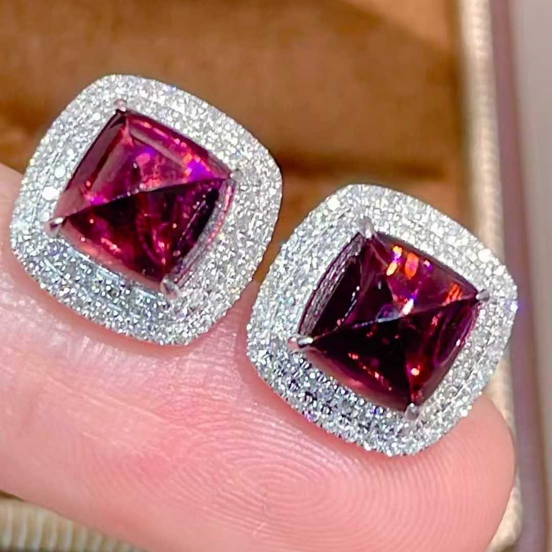 14k Gold 4.15 Ct Natural Tourmaline & Diamond Earrings - 4