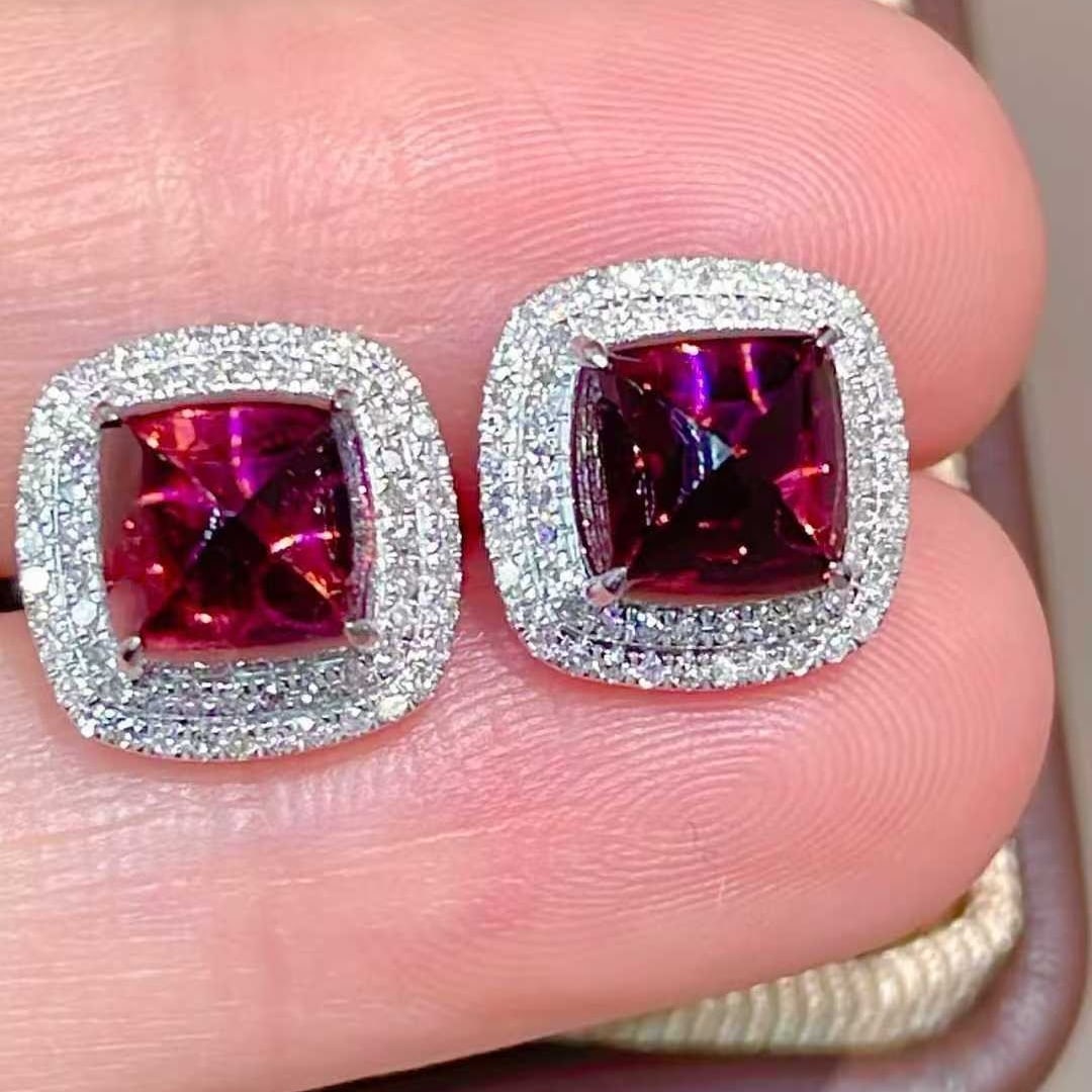 14k Gold 4.15 Ct Natural Tourmaline & Diamond Earrings - 5