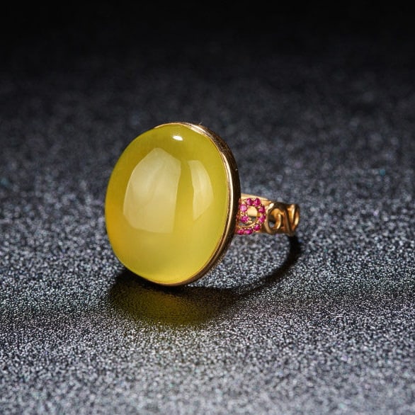 14k Gold 20 Ct Natural Prehnite & Ruby Ring - 6