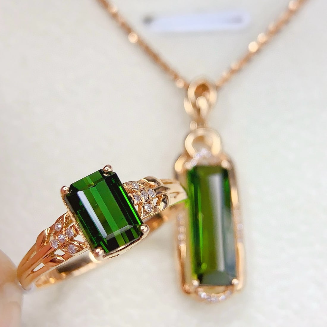 14k Gold 3.98 Ct Natural Tourmaline & Diamond Jewelry Set - 3