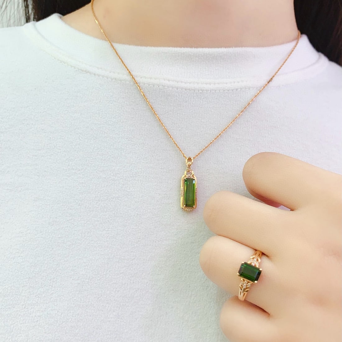 14k Gold 3.98 Ct Natural Tourmaline & Diamond Jewelry Set - 4