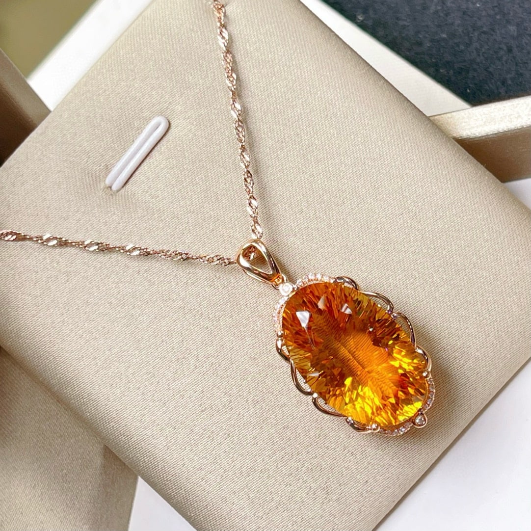 14k Gold 19.02 Ctw Natural Citrine & Diamond Pendant( Without Chain ) - 4