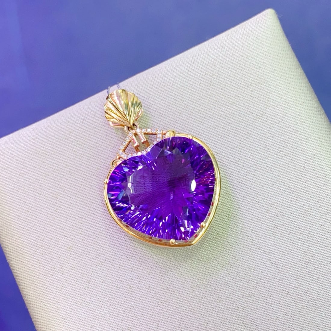 14k Gold 17.96 Ctw Natural Amethyst & Diamond Pendant( Without Chain ) - 3