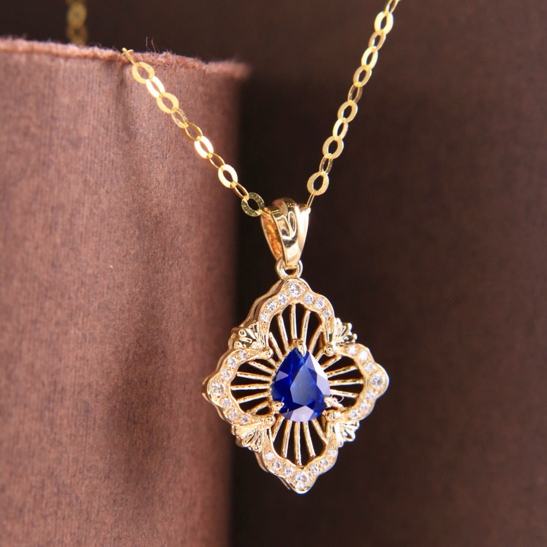 14k Gold 0.47 Ctw Natural Sapphire & Diamond Necklace - 3