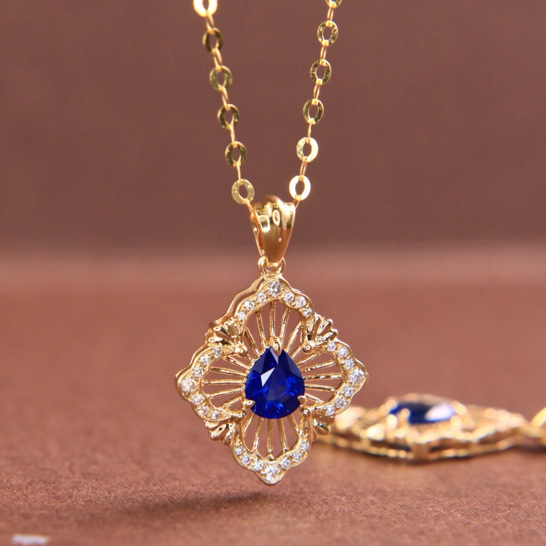 14k Gold 0.47 Ctw Natural Sapphire & Diamond Necklace - 4