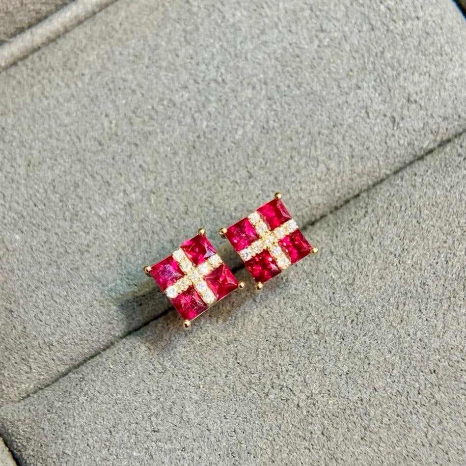 14k Gold 0.76 Ctw Natural Ruby & Diamond Earrings - 2