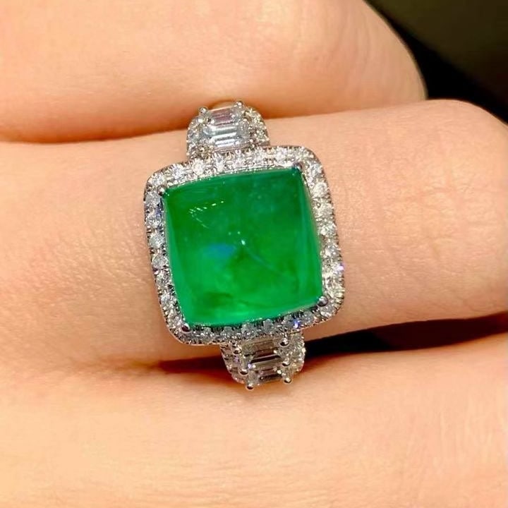 14k Gold 4.3 Ct Natural Emerald & Diamond Ring - 5
