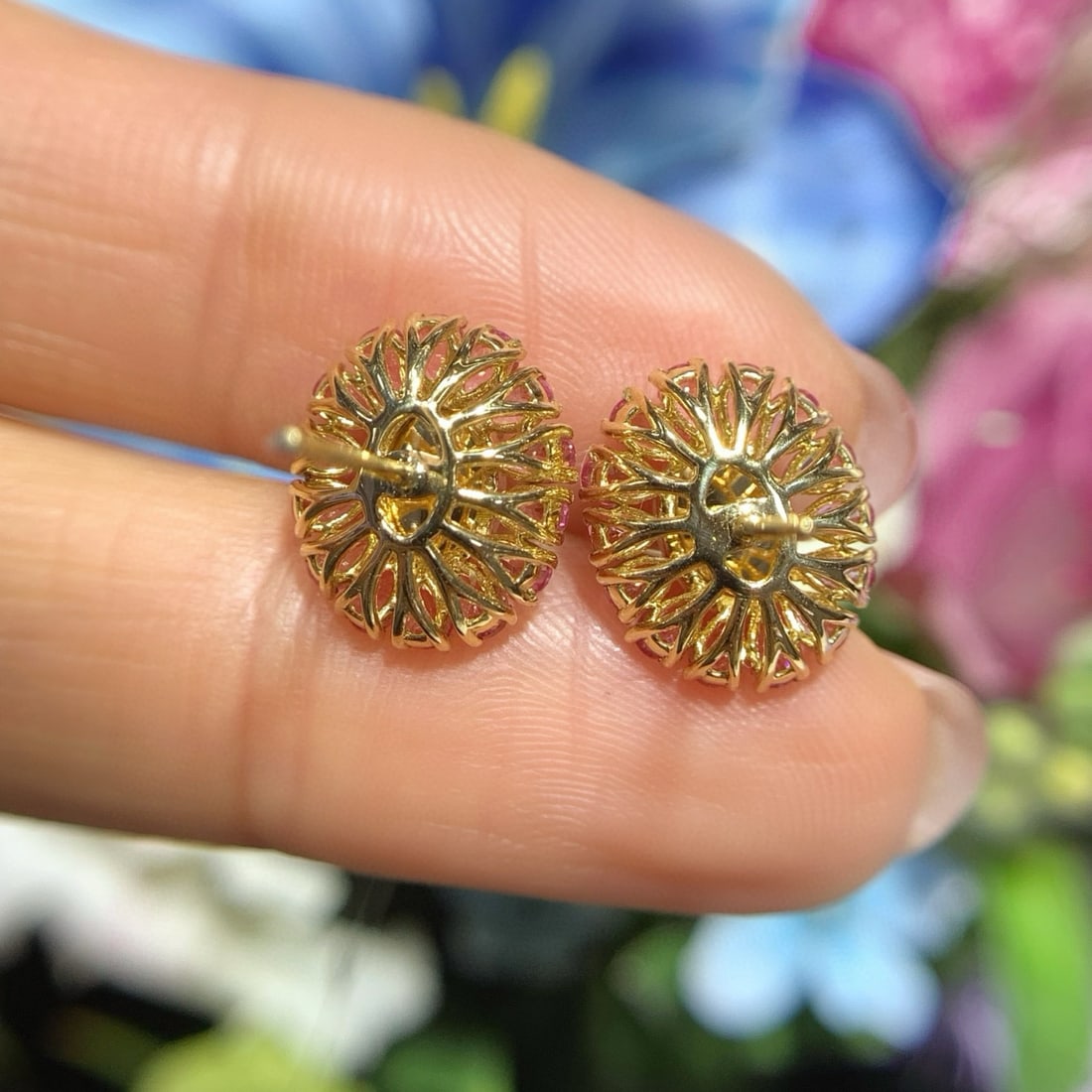 14k Gold 2.89 Ctw Natural Opal & Sapphire Earrings - 5