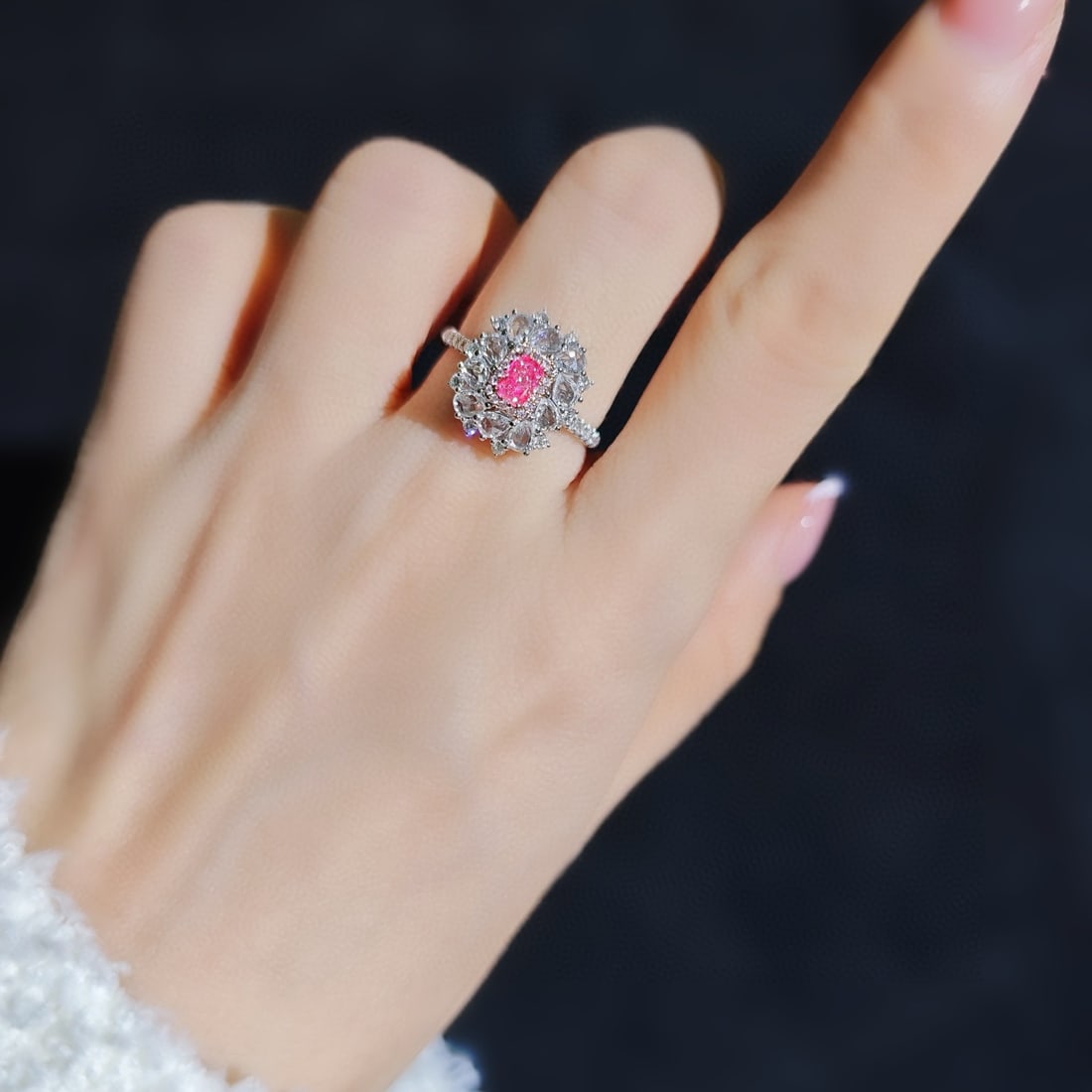 14k Gold 0.97 Ctw Natural Pink Diamond & Diamond Ring - 3