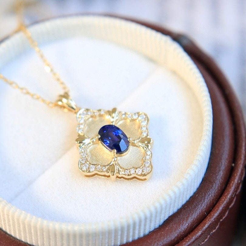 14k Gold 0.79 Ctw Natural Sapphire & Diamond Pendant( Without Chain ) - 4