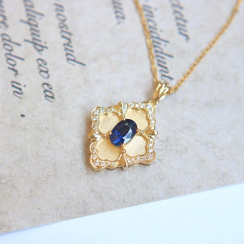 14k Gold 0.79 Ctw Natural Sapphire & Diamond Pendant( Without Chain ) - 5