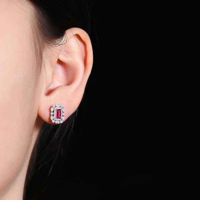 14k Gold 0.98 Ctw Natural Ruby & Diamond Earrings - 5