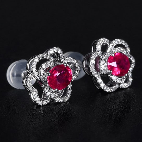 14k Gold 1.35 Ctw Natural Ruby & Diamond Earrings - 3