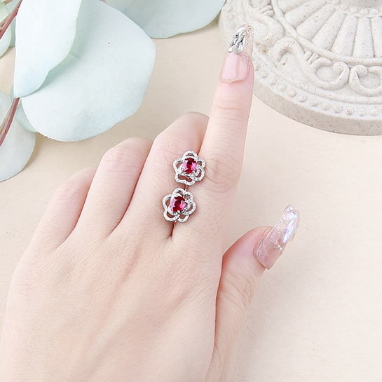 14k Gold 1.35 Ctw Natural Ruby & Diamond Earrings - 6