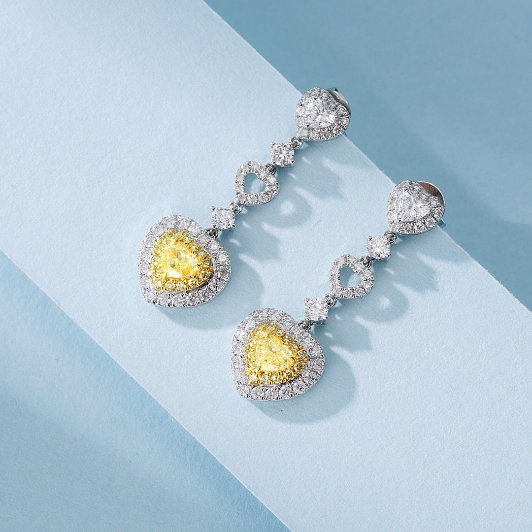 14k Gold 1.22 Ctw Natural Yellow Diamond & Diamond Earrings - 2