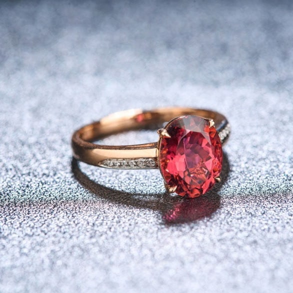 14k Gold 2.5 Ct Natural Tourmaline & Diamond Ring - 2