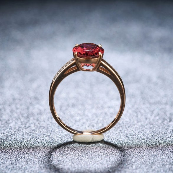 14k Gold 2.5 Ct Natural Tourmaline & Diamond Ring - 6