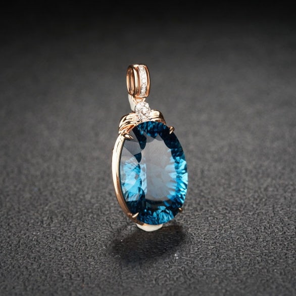 14k Gold 21.68 Ct Natural Topaz & Diamond Pendant( Without Chain ) - 2