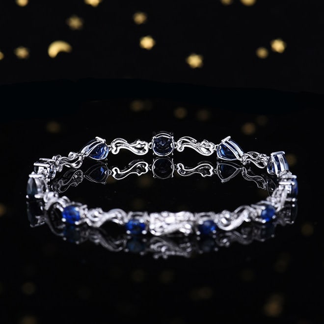 14k Gold 7.31 Ctw Natural Sapphire & Diamond Bracelet - 4