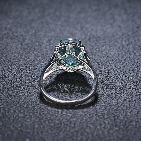 14k Gold 4.17 Ct Natural Aquamarine & Diamond Ring - 5