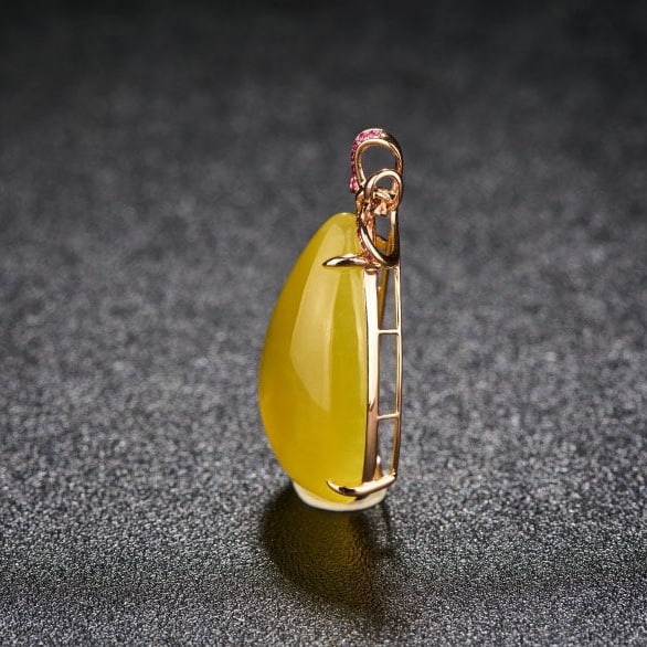 14k Gold 25.08 Ct Natural Prehnite & Ruby Pendant( Without Chain ) - 4