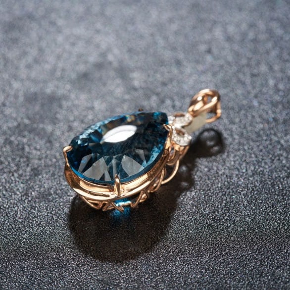 14k Gold 17.35 Ct Natural Topaz & Diamond Pendant( Without Chain ) - 6