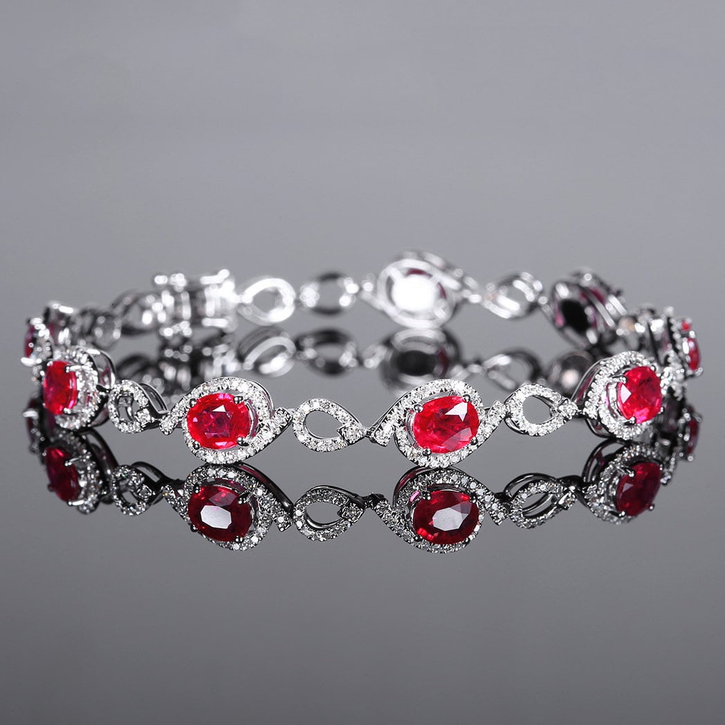 14k Gold 5.30 Ctw Natural Ruby & Diamond Bracelet - 3