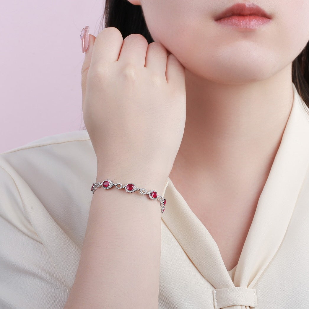 14k Gold 5.30 Ctw Natural Ruby & Diamond Bracelet - 6