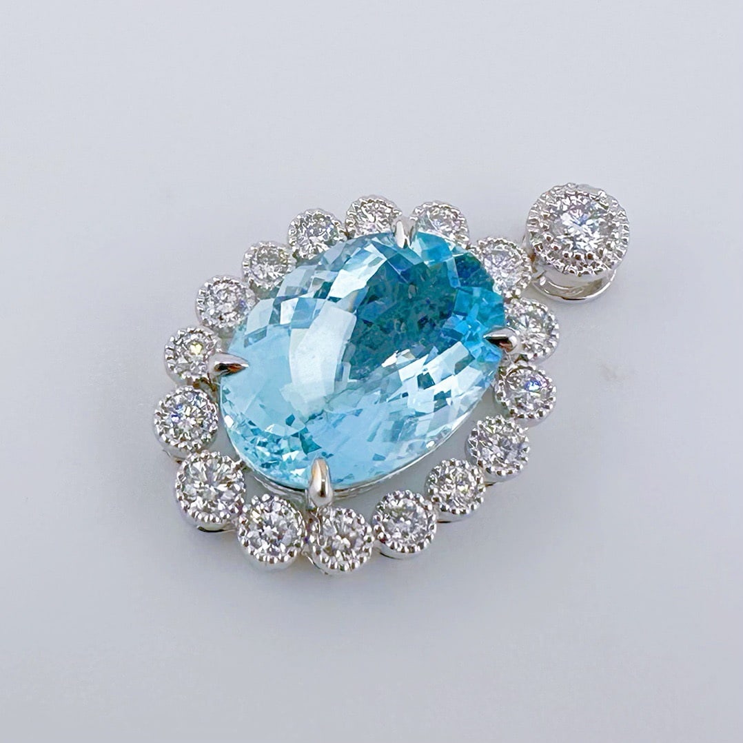 14k Gold 4.60 Ctw Natural Aquamarine & Diamond Pendant( Without Chain ) - 2
