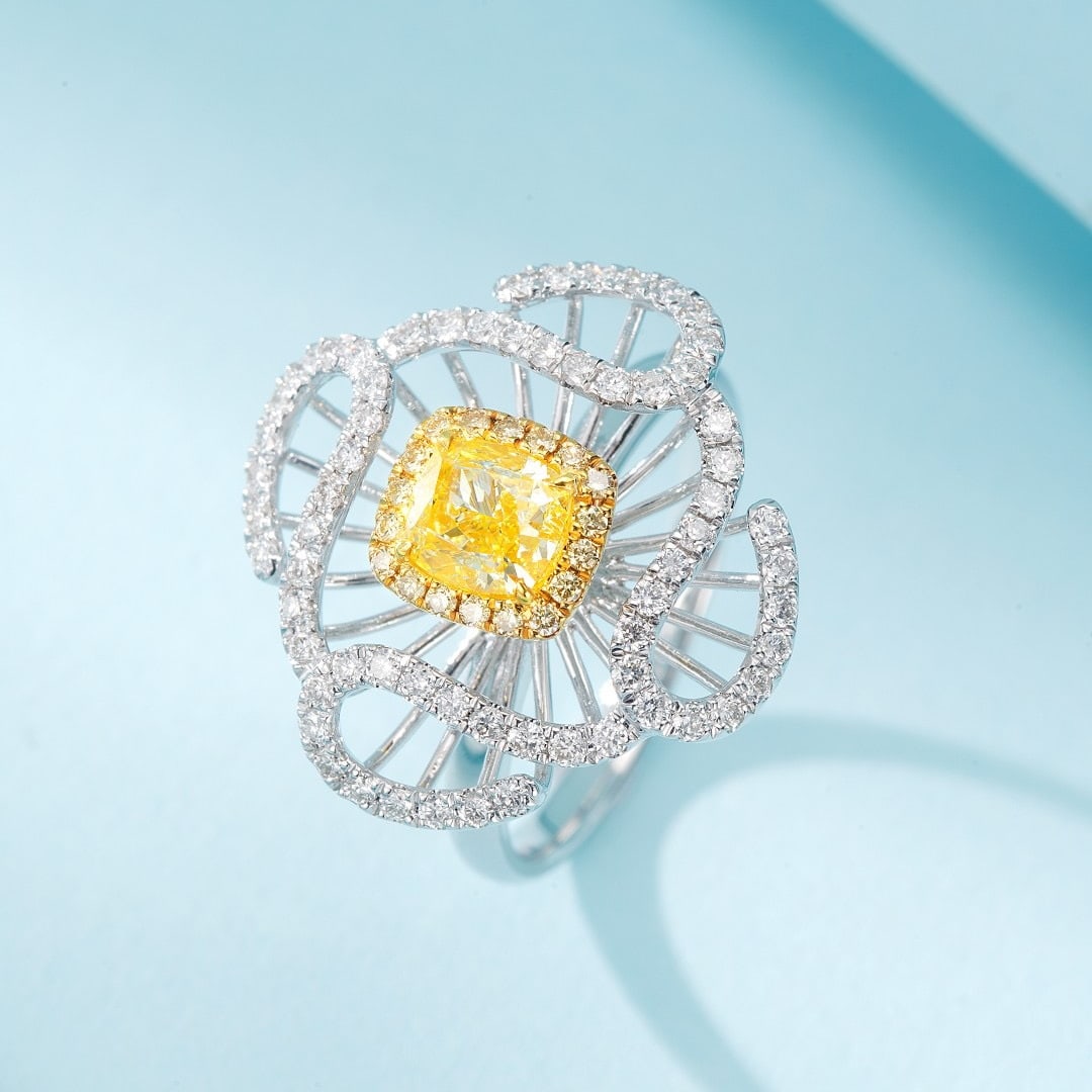 14k Gold 1.62 Ctw Natural Yellow Diamond & Diamond Ring - 3