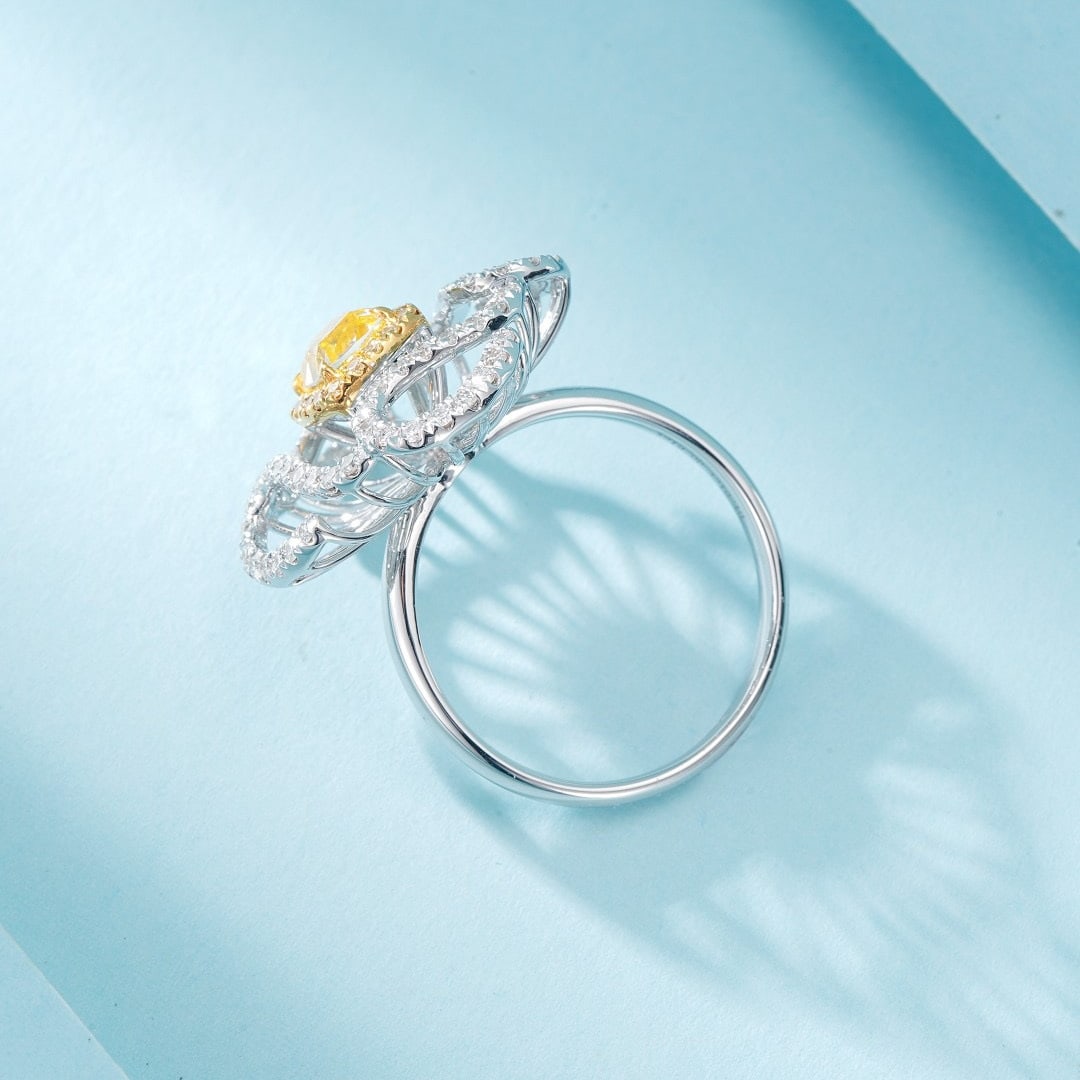 14k Gold 1.62 Ctw Natural Yellow Diamond & Diamond Ring - 4