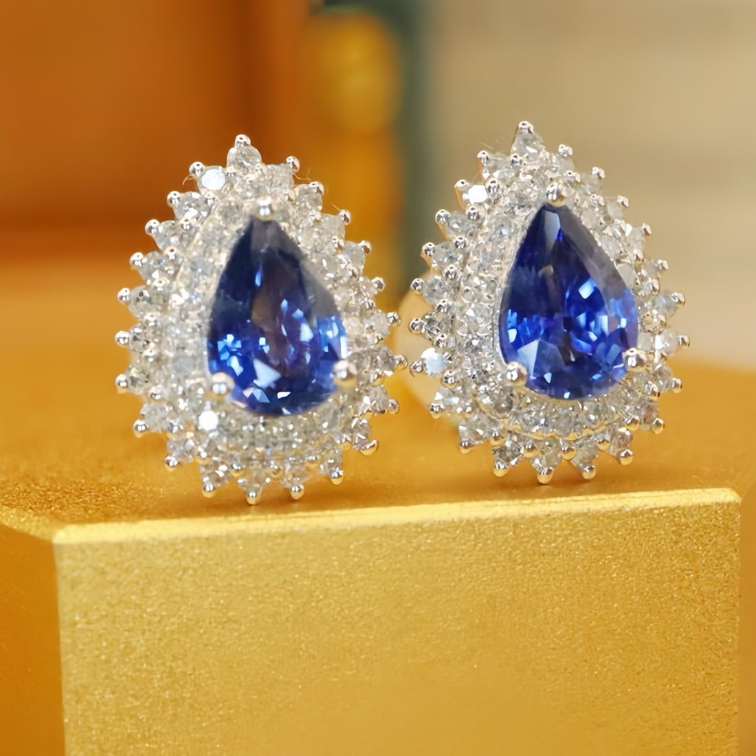 14k Gold 1.37 Ctw Natural Sapphire & Diamond Earrings - 2