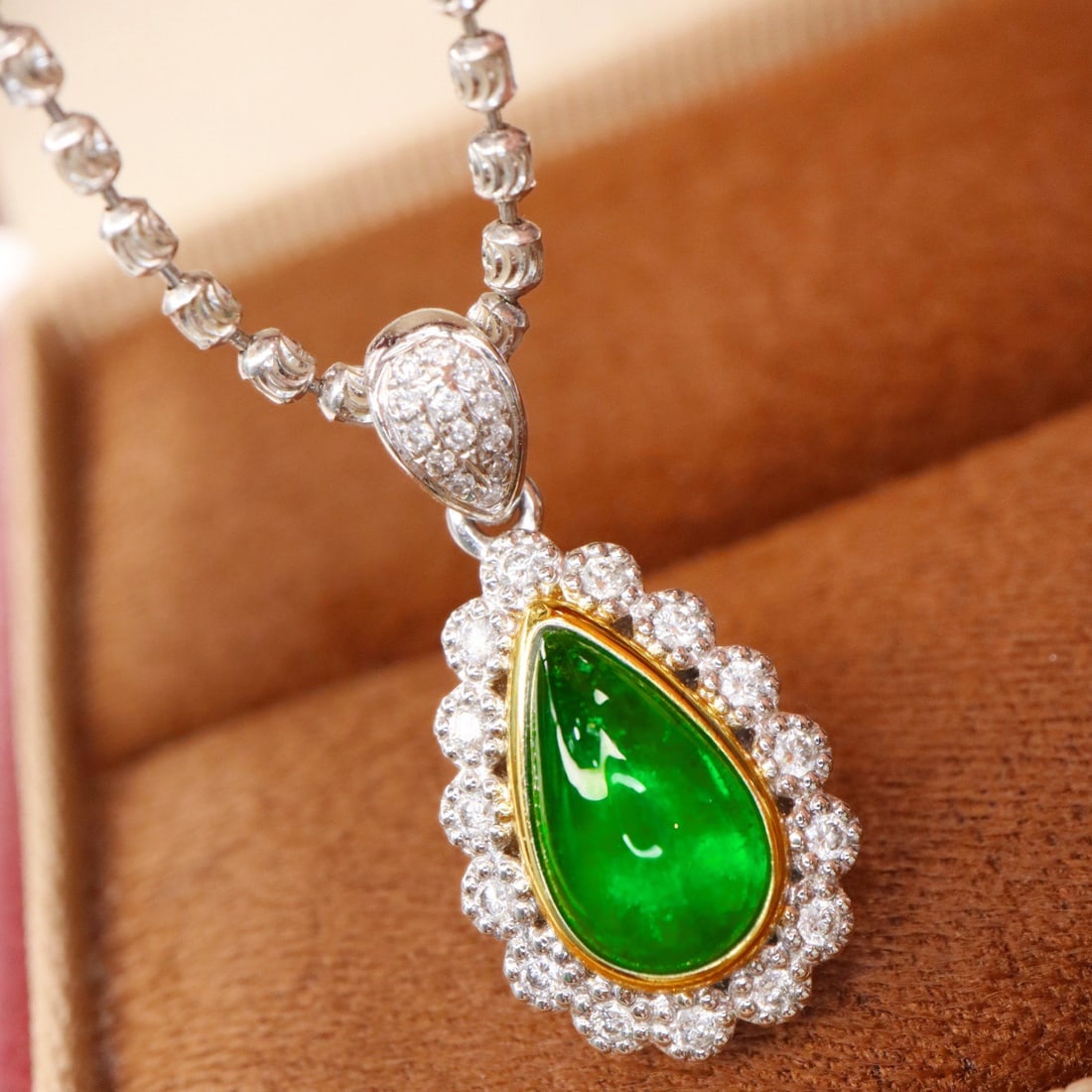 14k Gold 1.34 Ctw Natural Emerald & Diamond Pendant( Without Chain ) - 4