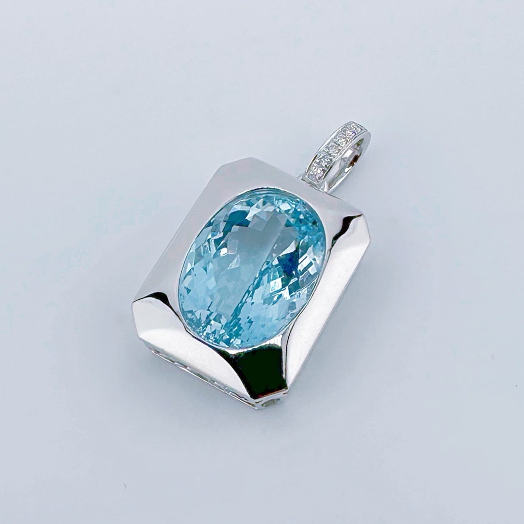 14k Gold 5.73 Ctw Natural Aquamarine & Diamond Pendant( Without Chain ) - 2