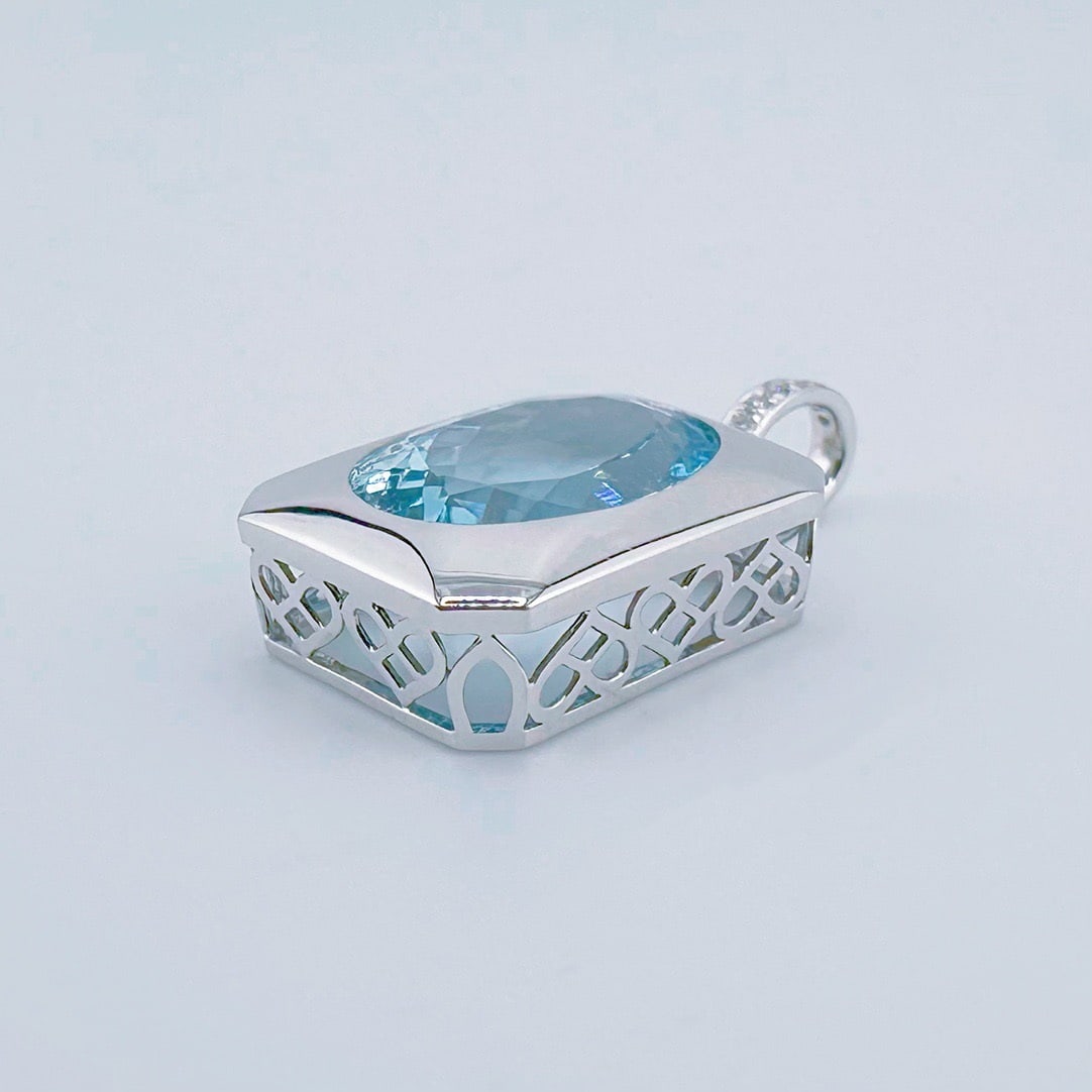 14k Gold 5.73 Ctw Natural Aquamarine & Diamond Pendant( Without Chain ) - 3