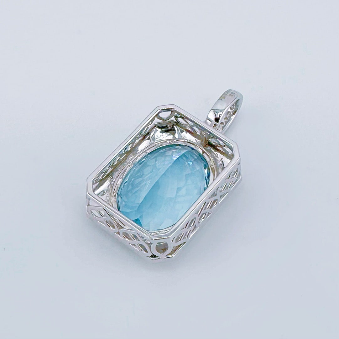 14k Gold 5.73 Ctw Natural Aquamarine & Diamond Pendant( Without Chain ) - 4