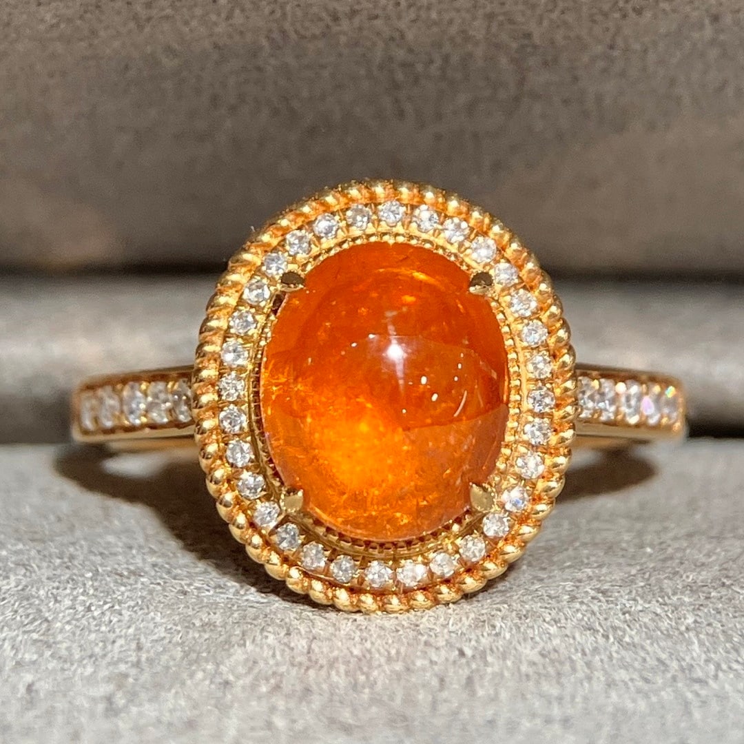 14k Gold 3.22 Ctw Natural Spessartine & Diamond Ring: Ref:231132038 // gold content:14k gold // ring size:7. 25us // // main gemstone:spessartine // shape:oval // carat weight:3. 02ct // color:orange // treatment:natural // // adjacent gemstone 2 :