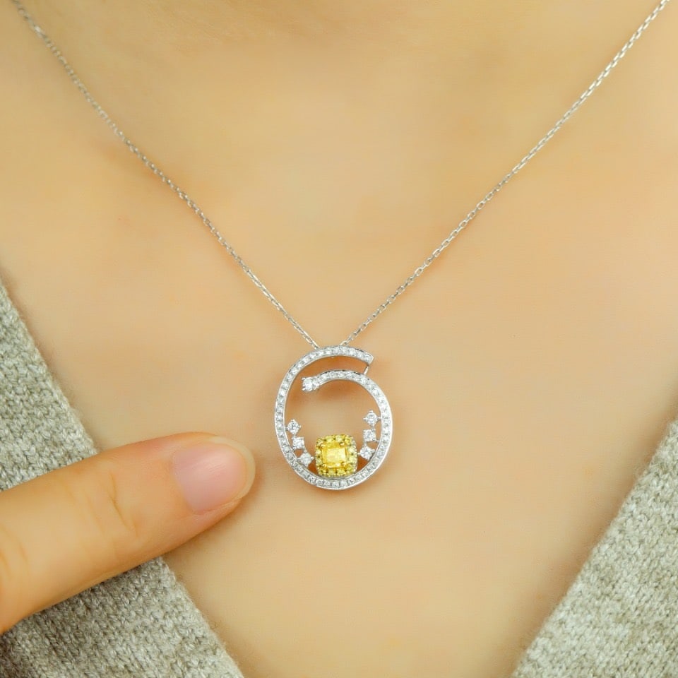 14k Gold 0.57 Ctw Natural Yellow Diamond & Diamond Pendant( Without Chain ) - 6