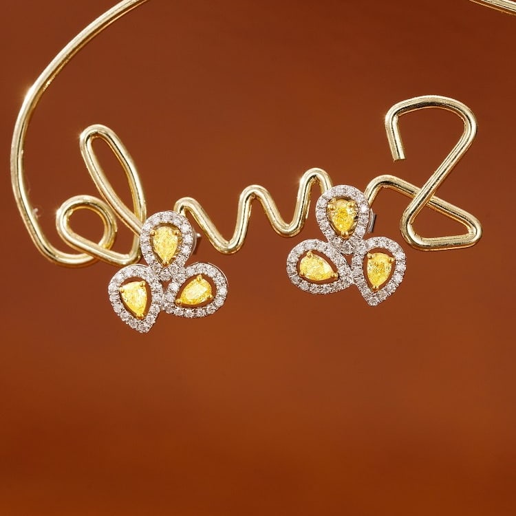 14k Gold 0.55 Ctw Natural Yellow Diamond & Diamond Earrings - 3