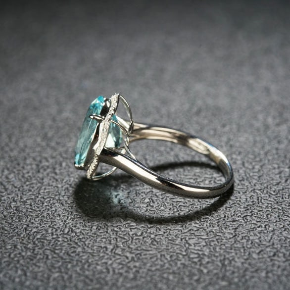 14k Gold 4.69 Ct Natural Aquamarine & Diamond Ring - 4