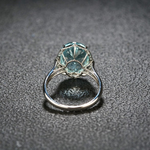 14k Gold 4.69 Ct Natural Aquamarine & Diamond Ring - 5