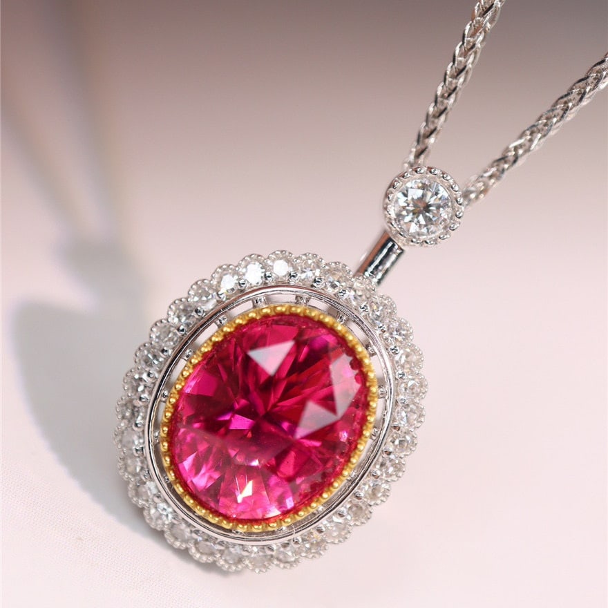 14k Gold 2.23 Ctw Natural Spinel & Diamond Pendant( Without Chain ) - 2