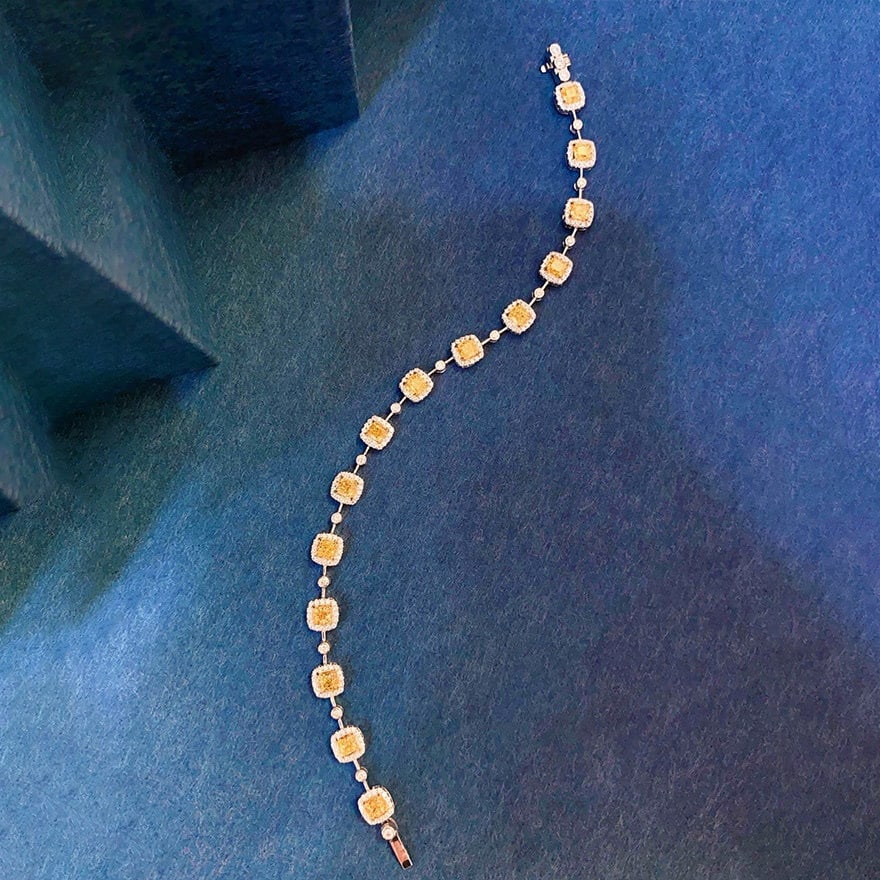14k Gold 2.75 Ctw Natural Yellow Diamond & Diamond Bracelet - 3