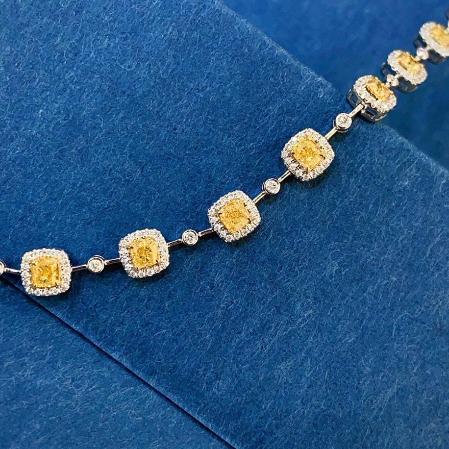 14k Gold 2.75 Ctw Natural Yellow Diamond & Diamond Bracelet - 4