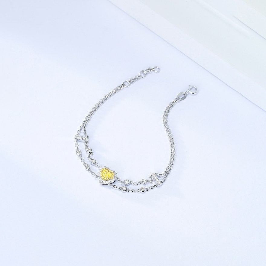 14k Gold 0.7 Ctw Natural Yellow Diamond & Diamond Bracelet - 2