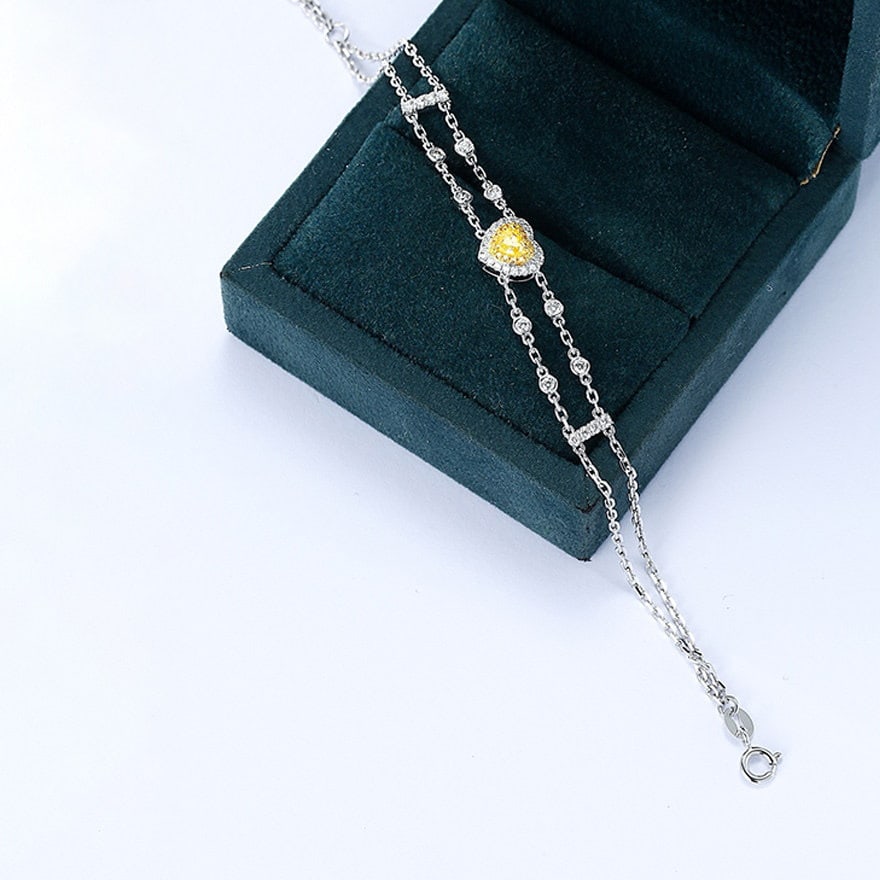 14k Gold 0.7 Ctw Natural Yellow Diamond & Diamond Bracelet - 3