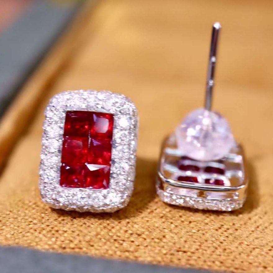 14k Gold 1.86 Ctw Natural Ruby & Diamond Earrings - 3