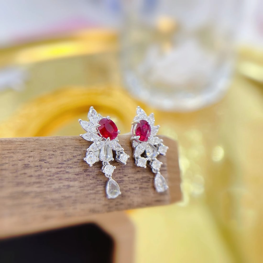 14k Gold 1.30 Ctw Natural Ruby & Diamond Earrings - 3