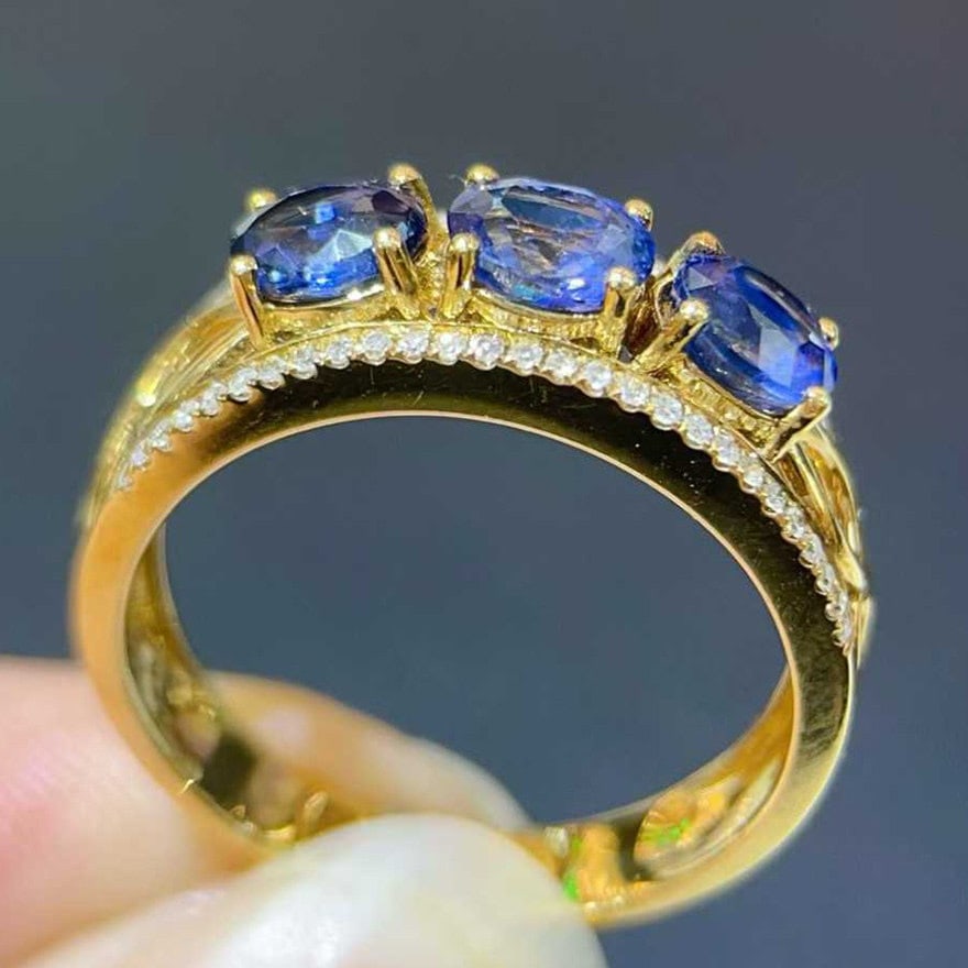 14k Gold 1.75 Ctw Natural Sapphire & Diamond Ring - 3